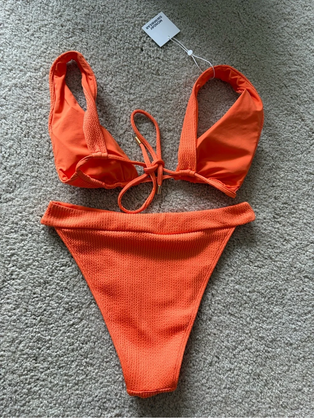 Monday Swimwear Orange Ribbed Tie-Side Bikini
